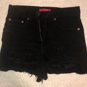 High Waisted Black Distressed Shorts